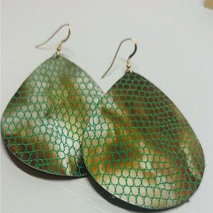 NWOT Green and Brown Leather Teardrop Earrings